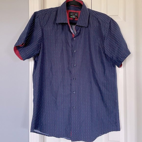 Blue Polka Dotted Casual Button Down - Picture 1 of 2